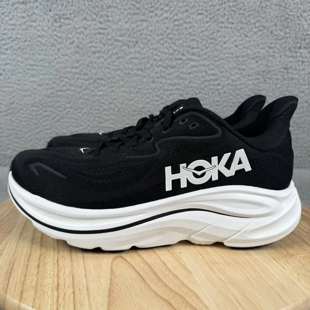 Hoka One One Clifton 10 Mens Size 9 EE Wide Black White Running Shoes Sneakers‎